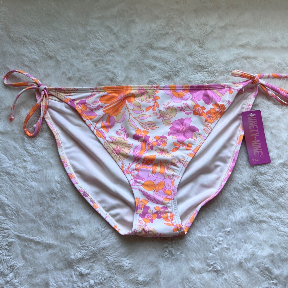 Ninety-Nine Womens Retro Floral Side Tie‎ Hipster Bikini Bottoms XXL Pink Orange